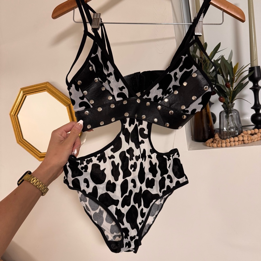 Black & White Cow Print Bodysuit - Rave Outfit NEW Tags On